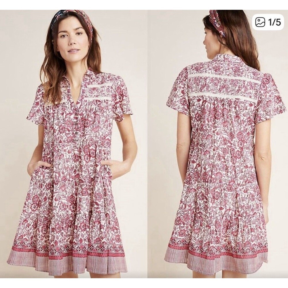 Anthropologie Pink Floral Mini Dress